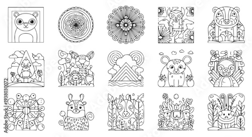 Coloring pages for kids and adults printable vector illustrations for creativity and relaxation