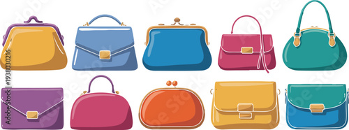 Fashion handbag and purse vector set with stylish clutches tote bags and luxury accessories for retail shopping