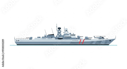 Military Warship on White Background.