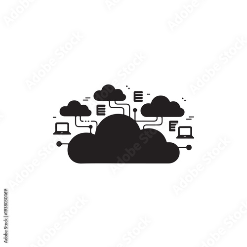 Cloud Data Storage and Device Connection Icon VectorCloud Data Storage and Device Connection Icon Vector