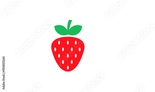 Simple Red Strawberry Icon with Green Stem and Leaves