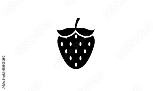 Strawberry Icon Silhouette with Seeds on White Background - Simple Fruit Symbol Vector Illustration