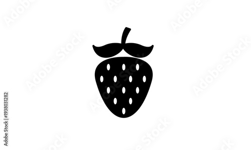 Simple black and white strawberry icon with seeds, flat graphic design