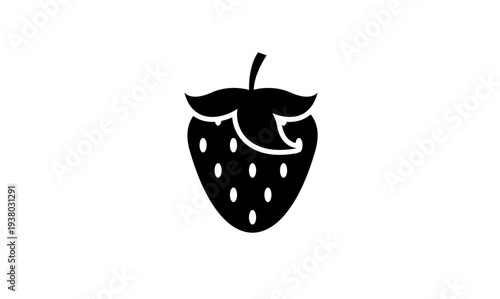 Black Strawberry Silhouette Icon on White Background