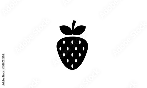 Simple Black Strawberry Icon with Seeds on White Background
