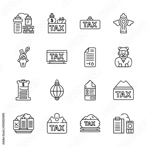 Tax Icons Collection: Finance Payment and Legal Documents Line Art