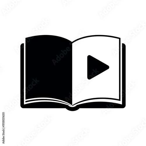 Silhouette of an open book with play button silhouette