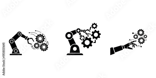 Robotic arms in silhouette with gears