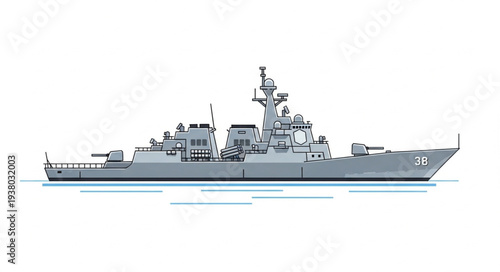 Modern Naval Warship Illustration Side View.