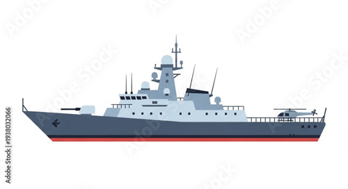 Modern Naval Warship Side View.
