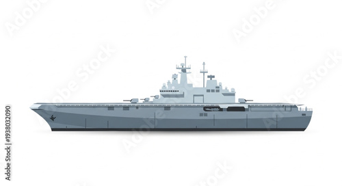 Modern Naval Warship Side View.
