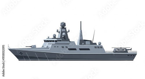 Modern Naval Warship Side View.