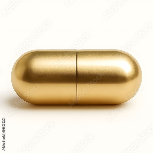 Elegant Matte Gold Capsule Container Mockup Isolated on White Background - Luxury Metallic Pill, Cosmetic, or Tech Accessory Case Template for Product Branding