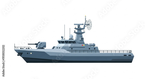 Modern Naval Warship Side View.