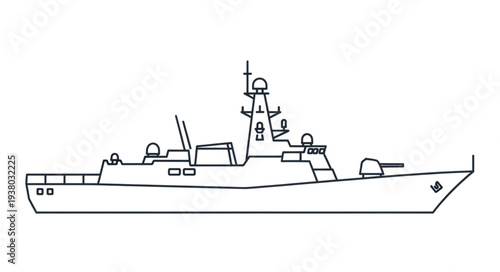 Modern Naval Warship Side View Illustration.