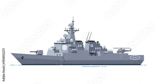 Modern Naval Warship Side View.