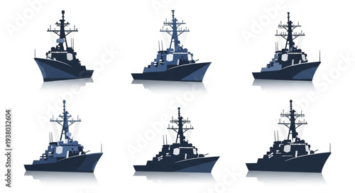 Model Warships on White Background.