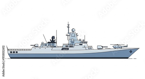 Modern Naval Destroyer Ship Illustration.