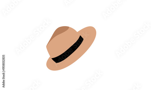 Classic Brown Fedora Hat with Black Ribbon Flat Illustration