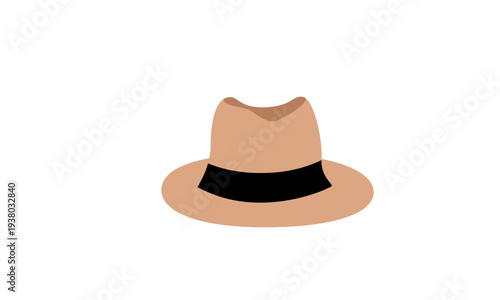 Brown Fedora Hat with Black Band Flat Design Illustration