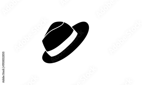 Black Fedora Hat Silhouette with White Band Graphic Icon Illustration