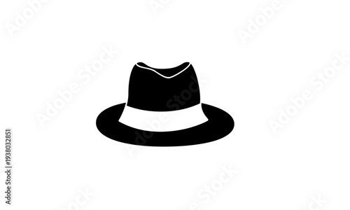 Black Fedora Hat Silhouette Isolated on White Background