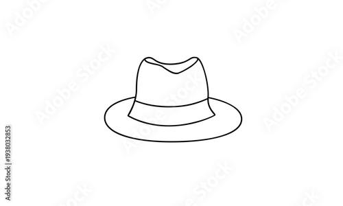 Simple Black and White Outline Drawing of a Classic Fedora Hat
