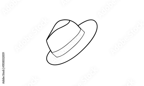 Simple Black Outline Drawing of a Classic Fedora Hat Isolated on White