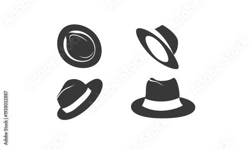 Set of classic men's hats vector icons. Stylized fedora and trilby hat silhouettes.