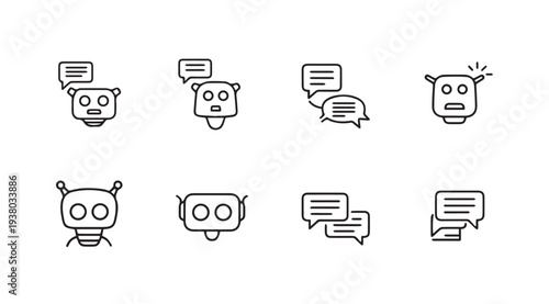 Robot Chat Icons Set Communication Technology AI Chatbots Vector Icons