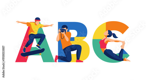 Fotografie Children Playing with Alphabet Letters.