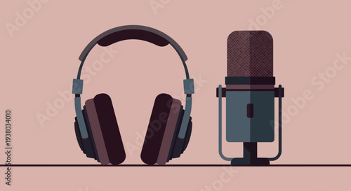 Studio Headphones and Microphone Equipment Setup.