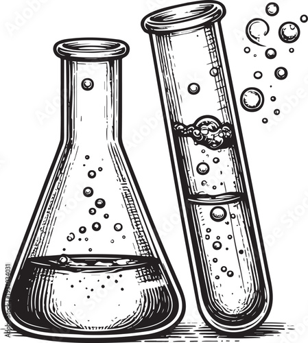 Vintage style illustration of laboratory equipment with bubbling liquids