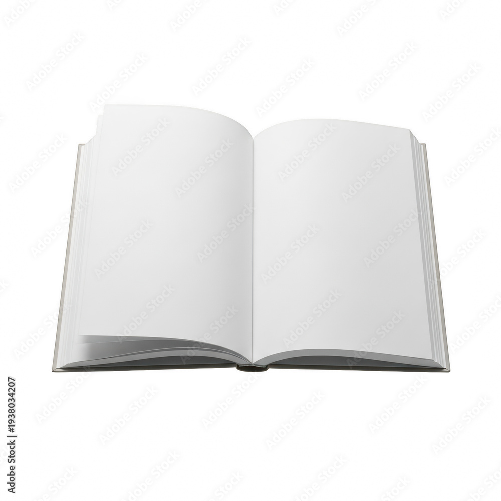 Naklejka premium A white book with blank pages is open on a white background isolated on transparent background