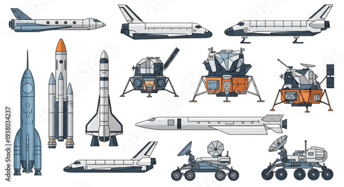 Collection of various spacecraft and space exploration vehicles.