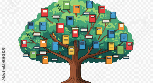 Tree with Books Growing from Branches.