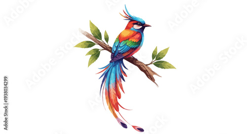 Vibrant Multicolored Bird Perched on Branch.