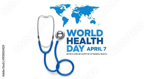 World health day logo with stethoscope and globe on white background