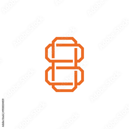 Number 8 Eight with interwoven geometric shapes in orange color