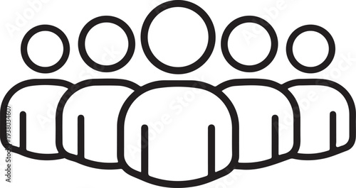 Human Resources and Teamwork Icon, Group of People Community Minimalist Line Art