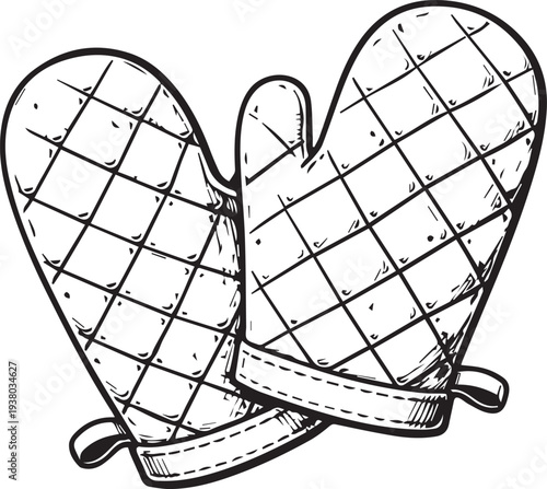 An illustration of oven mitts, capturing the essence of home cooking and culinary passion.