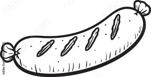 A delicious grilled sausage is ready to eat. with the hand-drawn-style art.