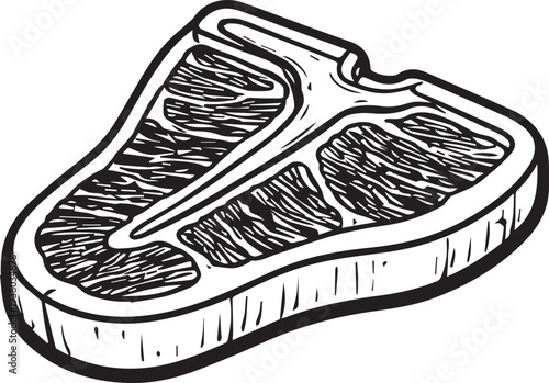 A detailed line drawing of a juicy T-bone steak, ready for the grill, perfect for a culinary design.