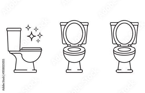 Toilet bowl line icon set for bathroom interior design and plumbing service advertisement