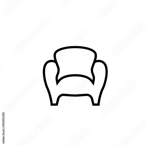 Minimalist Armchair Line Art Icon on White Background