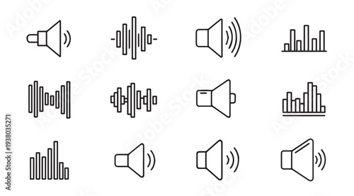 Sound Waveform Speaker Icons Collection Audio Visualizer Symbols Music Volume Control Icons