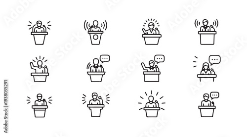 Speaker Podium Icons SetPublic Speaking Presentation Debate Speech Communication