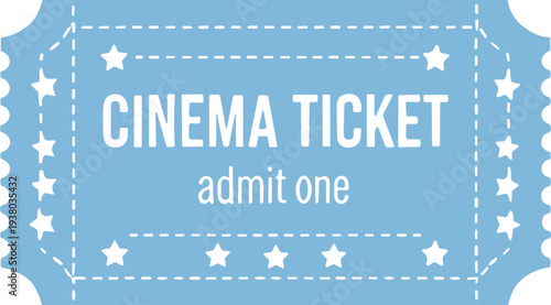 Vintage cinema ticket icon admit one movie entry pass with stars decorative retro theater coupon isolated vector illustration