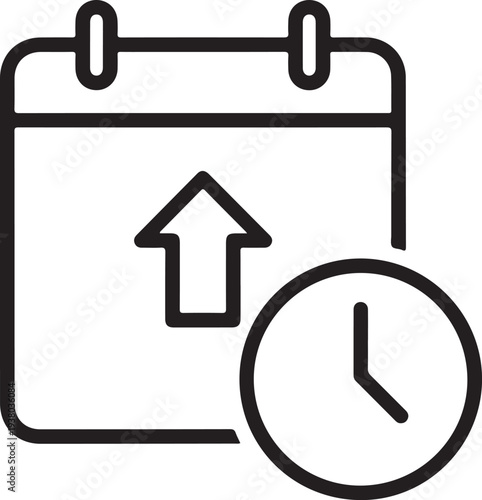 Calendar with Upward Arrow and Clock Time Icon