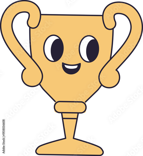 Trophy Character Smiling Retro Groovy
